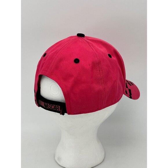 NASCAR Pink Cotton Cap Hat With Black Checkered Flag Design & Adjustable Strap - Picture 9 of 13